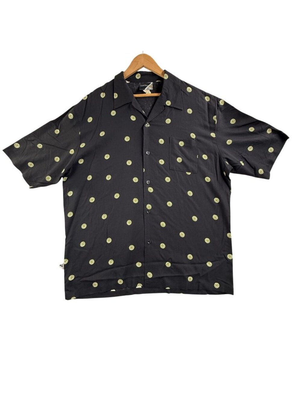 Vintage Kikwear Shirt Mens XL Black Polka Dot Button Up Rayon USA Casual 90s